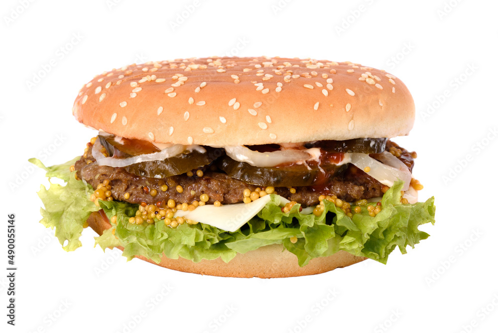 Tasty vegetarian burger with carrot cutlet on white background Tasty vegetarian burger with carrot cutlet on white background