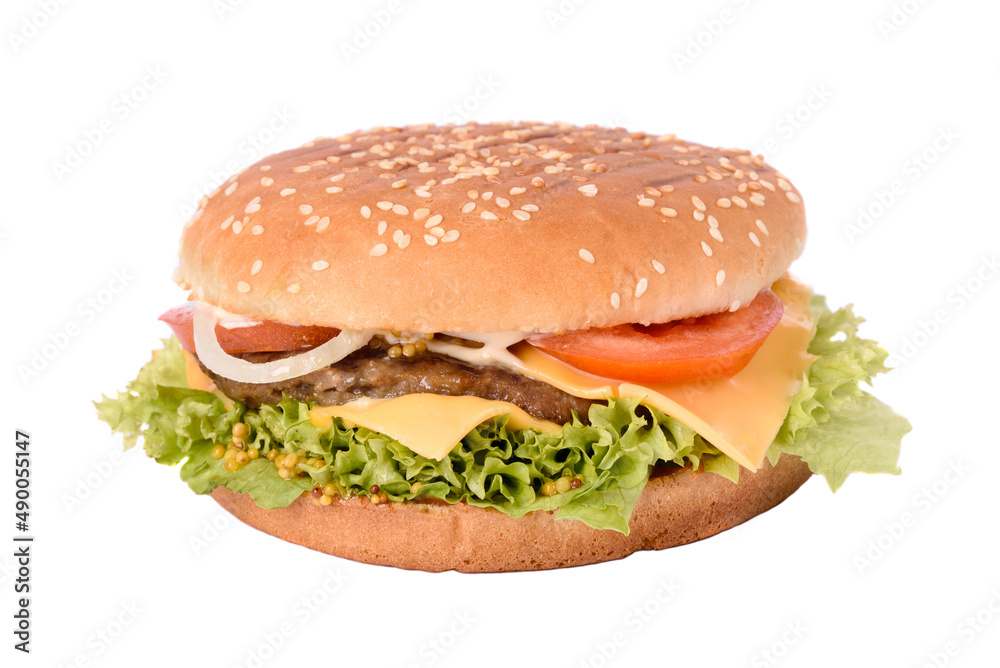 Tasty vegetarian burger with carrot cutlet on white background Tasty vegetarian burger with carrot cutlet on white background