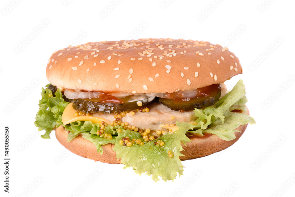 Tasty vegetarian burger with carrot cutlet on white background Tasty vegetarian burger with carrot cutlet on white background