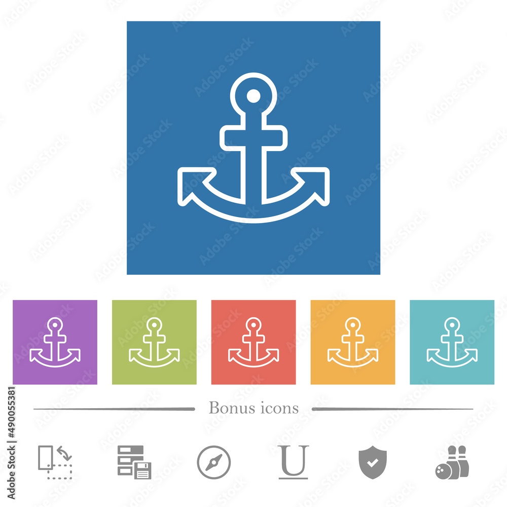 Anchor outline flat white icons in square backgrounds Anchor outline flat white icons in square backgrounds
