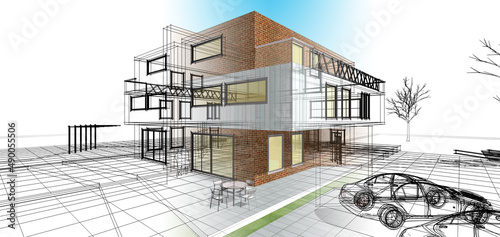 Fotografie modern double house architectural 3d rendering