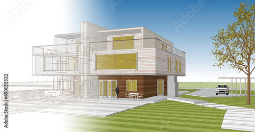 modern double house architectural 3d rendering