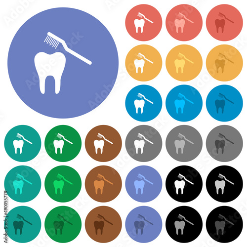 Toothbrushing round flat multi colored icons