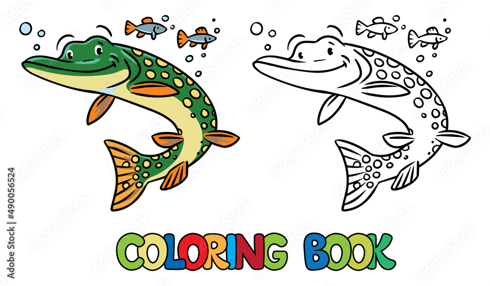 Obraz premium Pike in water coloring book. Kids vector