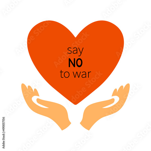 Hands with red heart. Say no to war concept. Vector illustration