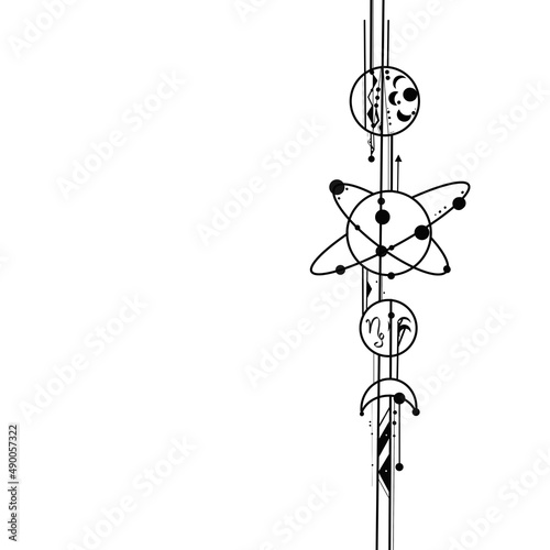 Abstract geometric magical tattoo. Sacred geometric moon, mystic revelation arrows lines and mysticism harmony hand drawn vector illustration, zodiac