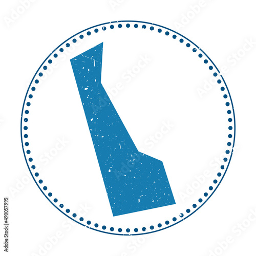 Delaware sticker. Travel rubber stamp with a map of the US state, vector illustration. Can be used as an insignia, logotype, label, sticker, or badge of Delaware.