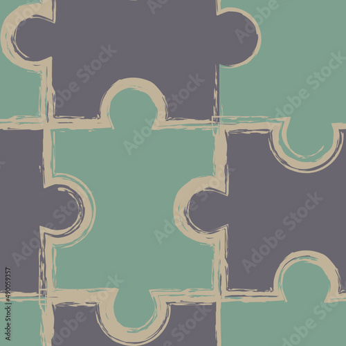 Vector square pattern in the form of multi-colored puzzle pieces with contrasting seams