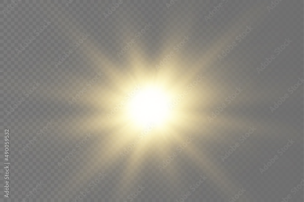 Obraz premium Glow bright light star, yellow sun rays, sunshine.