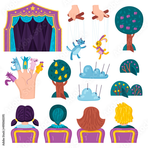Puppet Theater Icon Set