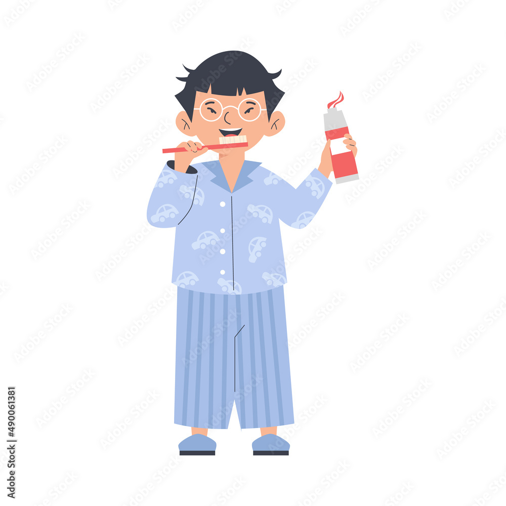 Boy cleaning and brushing teeth with toothpaste, vector illustration isolated. Boy cleaning and brushing teeth with toothpaste, vector illustration isolated.