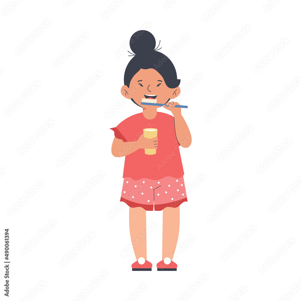 Child brushing teeth as daily kids routine, flat vector illustration isolated. Child brushing teeth as daily kids routine, flat vector illustration isolated.