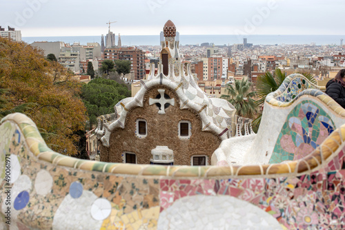 Park Guell on a cloudy day, in Barcelona photo