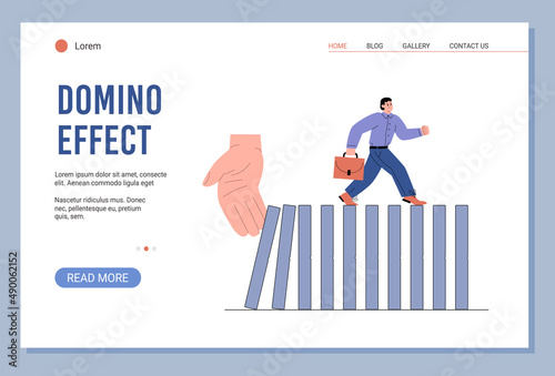 Domino effect business concept for web banner page, flat vector illustration.