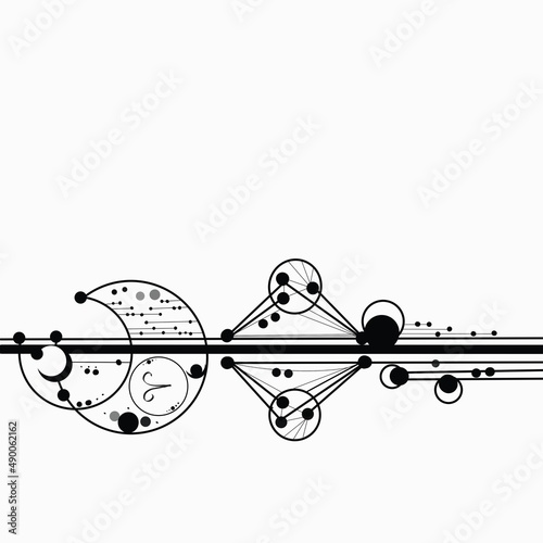 Abstract geometric magical tattoo. Sacred geometric moon, mystic revelation arrows lines and mysticism harmony hand drawn vector illustration, zodiac