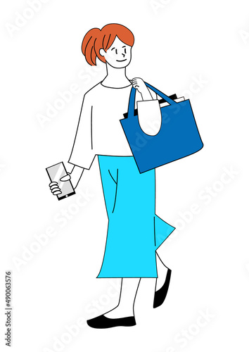 バッグを持って歩く女性のイラスト