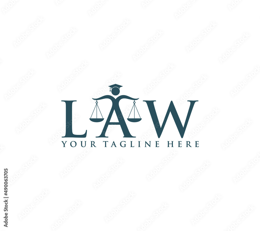 Law text or wordmark logo with scale icon and judge on white background, Vector illustration. Law text or wordmark logo with scale icon and judge on white background, Vector illustration.