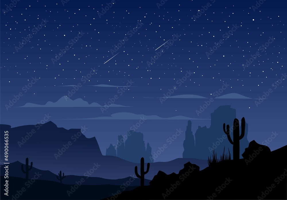 night landscape desert with stars