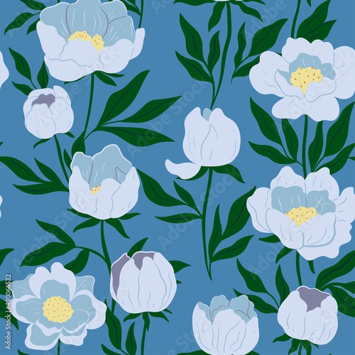 Seamless pattern with peony flowers. Vector graphics.