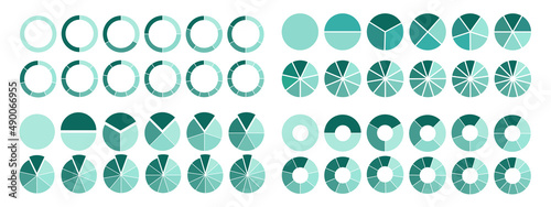 Set of segmented circles isolated on white background. A different number of sectors divides the circle into equal parts.