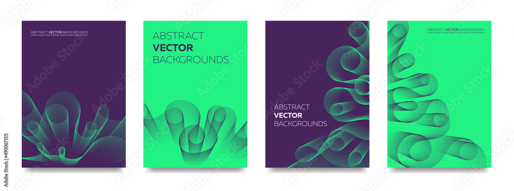 A set of creative, abstract backgrounds with 3D lines. Vector.