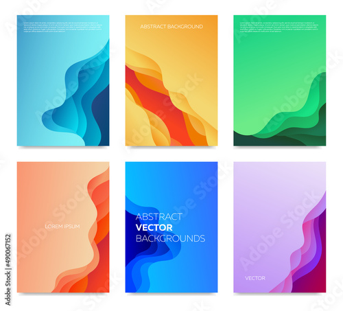 Collection of abstract backgrounds with layered effect and colorful gradients for banners, posters, covers. Vector.