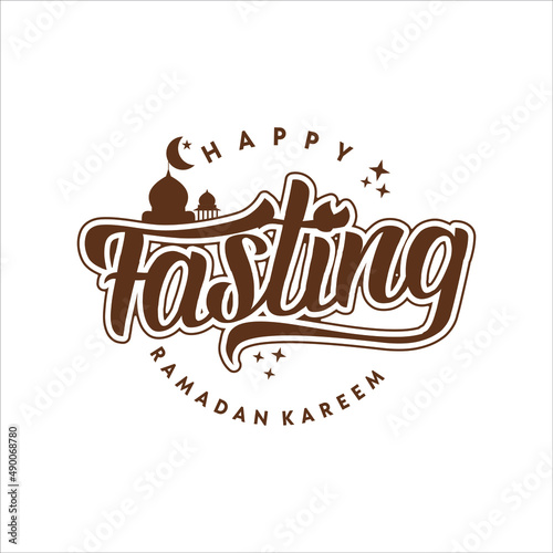 Happy fasting lettering text art curve vector emblem element 