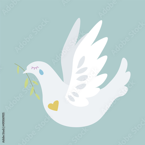 White dove of peace with a branch.
