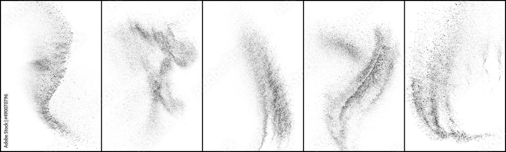 Fototapeta premium Set of distressed black texture. Dark grainy texture on white background. Dust overlay textured. Grain noise particles. Rusted white effect. Halftone vector illustration, Eps 10.