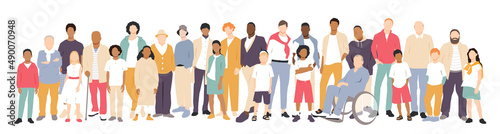 Multicultural group of fathers with kids. Flat vector illustration.