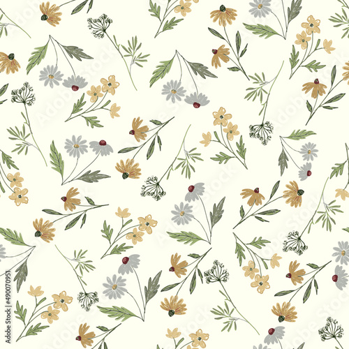 sunflower seamless vector pattern illustration.  For use in fabric, wallpaper, linen, stationery, fashion 