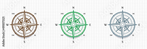 Detailed navigation compass vector design template. North, South, East and West pointer direction. photo