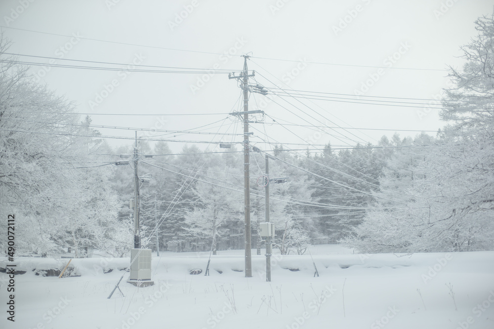 電柱と雪景色