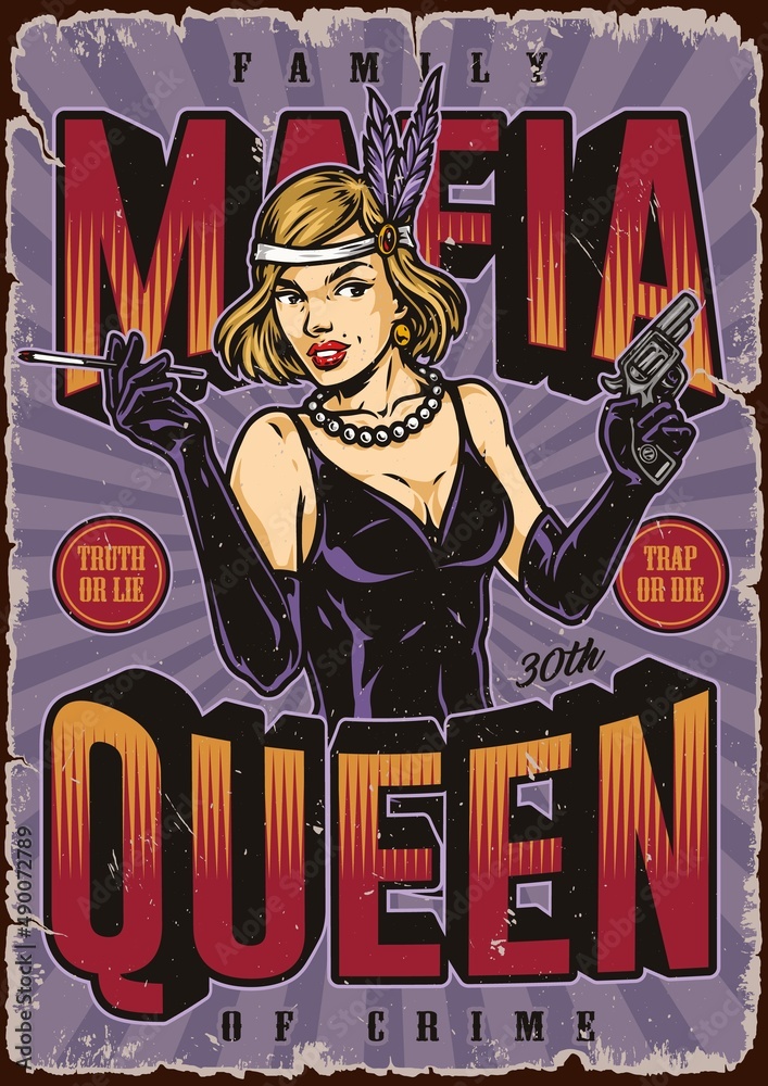 Obraz premium Mafia queen vintage vertical poster