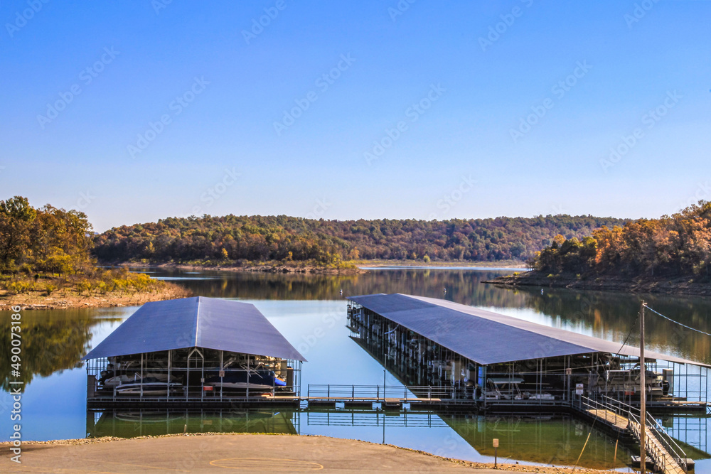 Looking out over Norfork Lake and Buzzard Roost Marina on a beautiful day in Mountain Home, Arkansas Looking out over Norfork Lake and Buzzard Roost Marina on a beautiful day in Mountain Home, Arkansas
