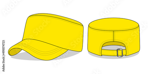 Yellow Military Cadet Cap With Adjustable Metal Buckle Strap on White Background, Vector File.