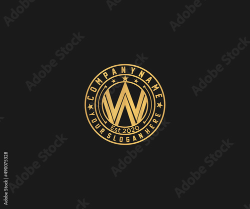 golden vintage logo design with letter W vector logo design illustration