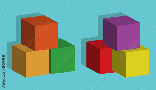 Stack of 3d squares with different colors isolated on blue background. Vector illustration
