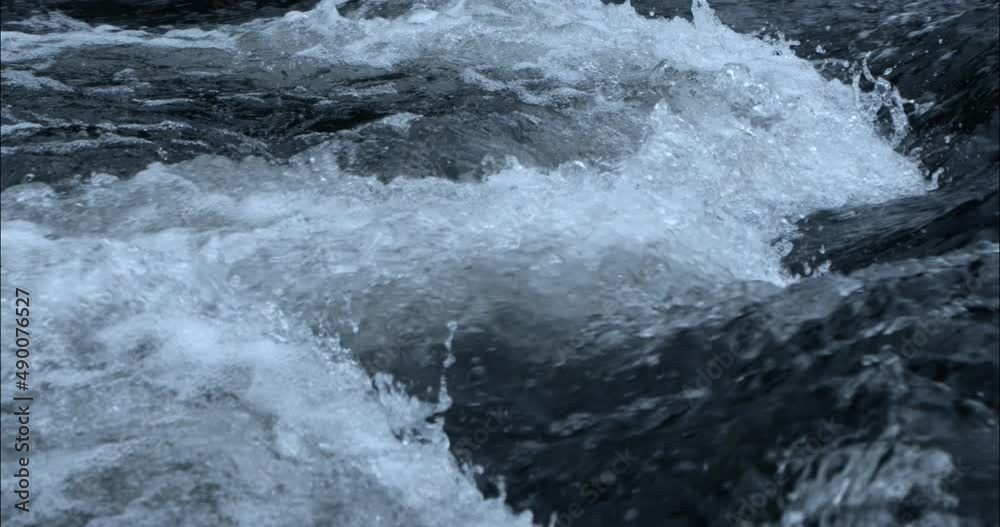 Close-up camera shot of water in slow motion on a river with a few currents. Close-up camera shot of water in slow motion on a river with a few currents.