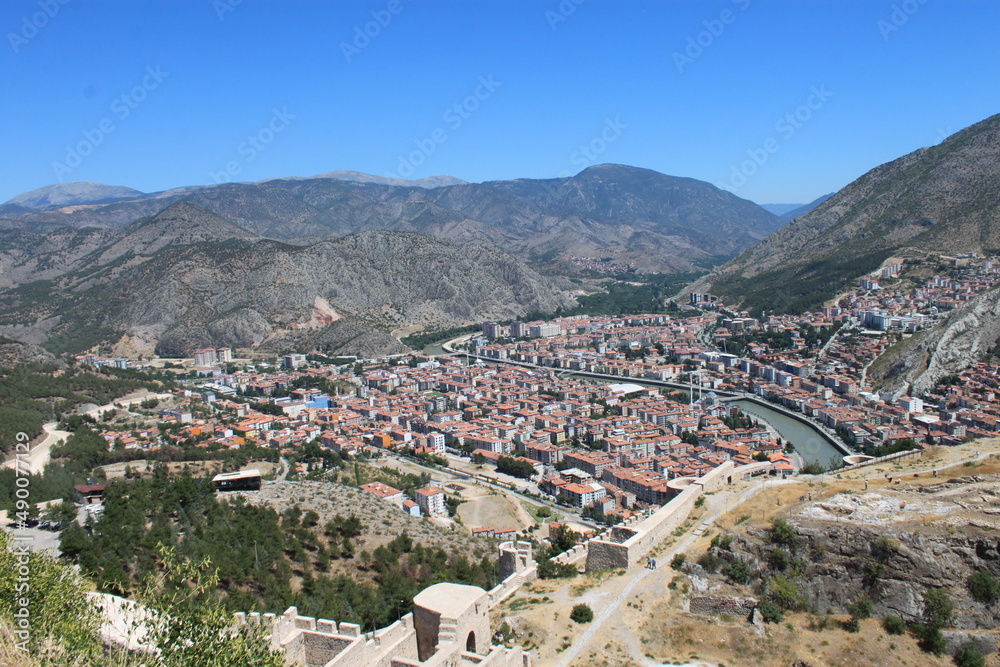 Panoramic view of Amasya city , Turkey. View of the city from the top
