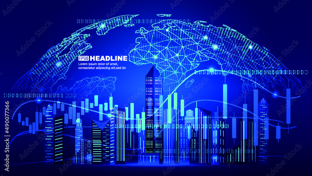Dot - line earth financial curve chart and urban architecture vector background Dot - line earth financial curve chart and urban architecture vector background
