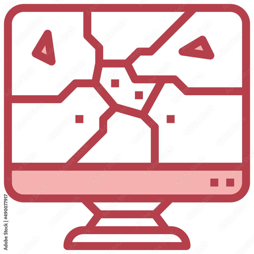BROKEN SCREEN red line icon,linear,outline,graphic,illustration BROKEN SCREEN red line icon,linear,outline,graphic,illustration