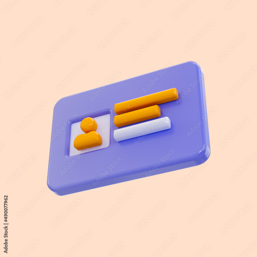 cartoon look user information icon 3d render concept for Driver license plastic id card profile cartoon look user information icon 3d render concept for Driver license plastic id card profile
