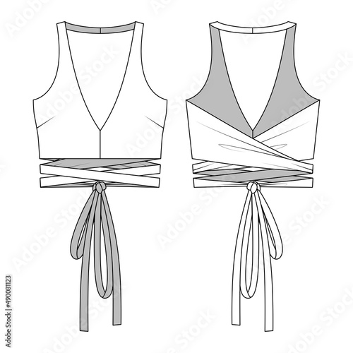 Fashion technical drawing of V-neckline halter top
