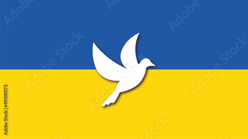 Ukrainische Fahne mit weißer Friedenstaube 