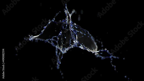 Incredibly beautiful splash of water in slow motion. The force of surface tension breaks the surface of the water for small drops and tendrils. Fully CG with alpha channel ready for compositing.
