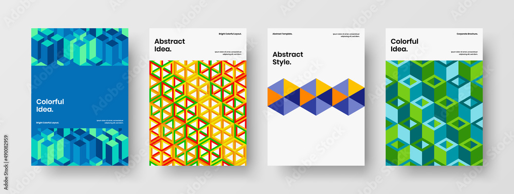 Fresh geometric tiles leaflet template bundle. Amazing catalog cover vector design illustration composition. Fresh geometric tiles leaflet template bundle. Amazing catalog cover vector design illustration composition.