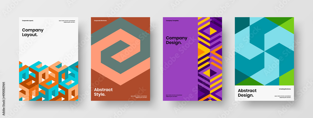 Modern flyer A4 design vector illustration composition. Abstract geometric pattern poster template bundle.