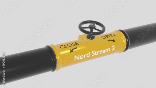 Nord Stream 2 Gas Pipeline Closing Animation. 3D render concept animation. photo