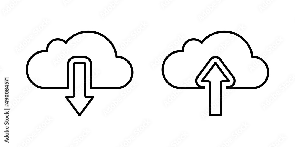 Cloud save symbol, a set of linear icons for downloading and uploading to cloud storage or saving to the cloud, outline icon. Isolated on white background. Vector illustration Cloud save symbol, a set of linear icons for downloading and uploading to cloud storage or saving to the cloud, outline icon. Isolated on white background. Vector illustration
